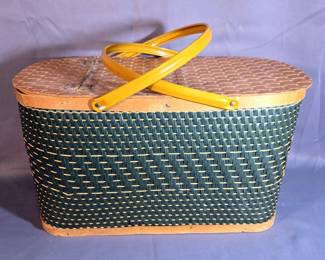 Burlington Hawkeye Style Woven Picnic Basket With Hinged Lid And Inner Tray, 11.5" H x 20.5" W x 11.5" D