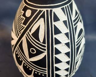 Acoma Pueblo Pottery Vase, Signed E & L Vallo, 7.5" Tall