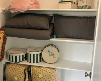 Pierre Deux style comforters, Hartzfeld's boxes, pillows