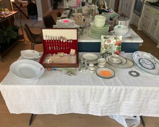 Beautiful china pieces and silver plate flatware set
