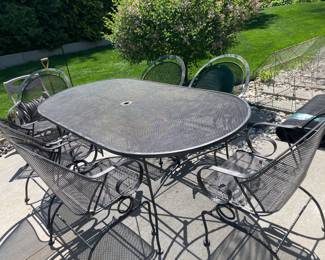 Very comfortable patio set. Large oval table with 6 spring chairs.