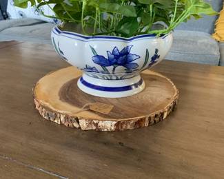 blue and white planter