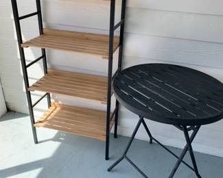 Small folding metal table, Wooden and metal shelf