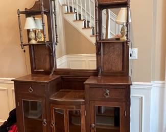Antique Edwardian Style Carved Walnut Sideboard with Mirrors