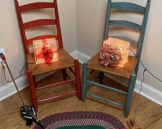 Wooden Chairs W Woven Rug 