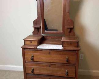 01 Antique Dresser With Swivel Mirror Marble Insert