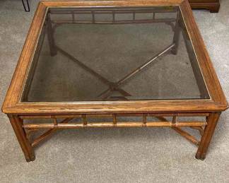 Wooden Coffee Table W Glass Top