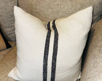 PRICE:$40.00 EACH CREAM LINEN PILLOWS WITH BLUE STRIPES-2 AVAILABLE
