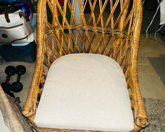 PRICE:$220.00 EACH-WICKER ARMCHAIRS WITH CUSHION
​​​​​​​6 AVAILABLE
22”W x 22”D x 39”H 
FLOOR TO SEAT 19”H 
6 AVAILABLE

