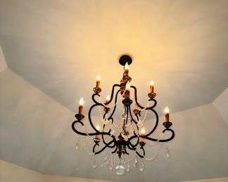 PRICE:$300.00-TROY LIGHTING 5 ARM CHANDALIER WITH CRYSTALS
28”H OF CHANDALIER
51” TOTAL LENGTH

