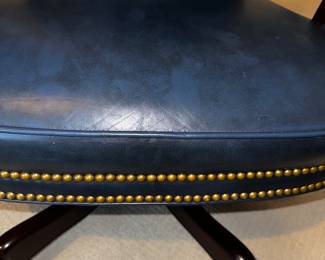 PRICE:$250.00-HANCOCK & MOORE WOOD FRAME / BLUE LEATHER STUDDED OFFICE CHAIR-SOME CONDITION ISSUES
27”W x 23”D x 42”H 

