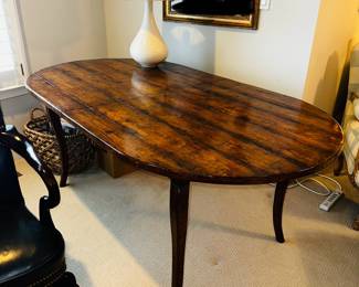 PRICE:$400.00-GUY CHADDOCK PECAN OVAL DINING TABLE 1980S-CONDITION ISSUES
72”L x 40”W x 29”H 
