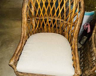 PRICE:$220.00 EACH-WICKER ARMCHAIRS WITH CUSHION
​​​​​​​6 AVAILABLE
22”W x 22”D x 39”H 
FLOOR TO SEAT 19”H 

