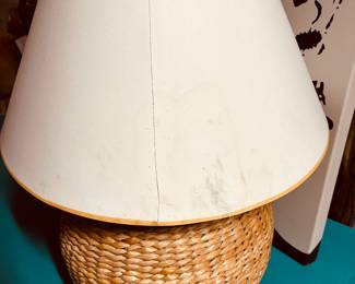 PRICE:$70.00-ETHAN ALLEN WICKER BALL LAMP -AS IS SHADE ISSUE
