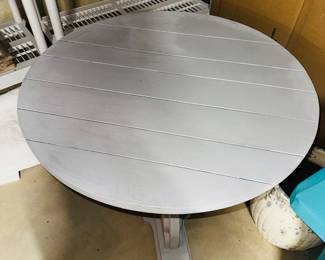 PRICE:$125.00-ROUND PLANKED GRAY 40” KITCHEN TABLE-REPAINTED
46”DIAMETER x 29”H 
