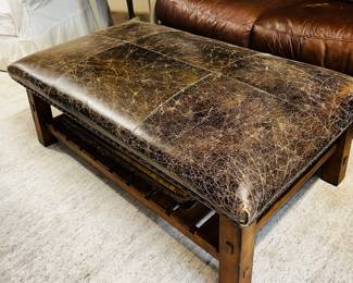 PRICE:$400.00-POTTERY BARN DISTRESSED LEATHER LARGE OTTOMAN
50”L x 30”W x 17”H 

