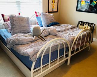 PRICE:$100.00 EACH-WHITE ARCH METAL FRAME TWIN BED 
78”L x 41”W x 40”H (HEADBOARD) 32”H FOOTBOARD
