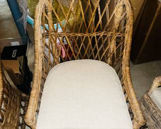 PRICE:$220.00 EACH-WICKER ARMCHAIRS WITH CUSHION
​​​​​​​6 AVAILABLE
22”W x 22”D x 39”H 
FLOOR TO SEAT 19”H 
6 AVAILABLE
