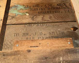 Close up of the address on the gun crate believed to be circa WW1.