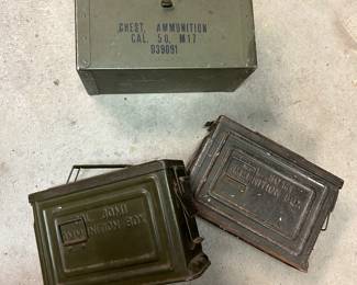 a US Army 'Chest' 50 cal. Ammo Box, and 2 - 30 MI ammo boxes