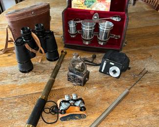 upper left corner - AOG Sport binoculars 6 x 15, very top - portable alcohol kit, check 