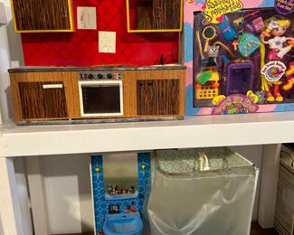 upper left - Martin Fuchs tin kitchen German toy,      
Betty Spaghetty Ohio Art co. NEW IN BOX!!!                       Martin Fuch's - bathroom and the shower