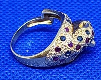 18KT YELLOW GOLD MULTI STONE PANTHER RING