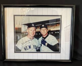 FRAMED PHOTO OF WHITEY FORD AND MICKEY MANTLE AT CHICAGO STADIUM-SIGNED