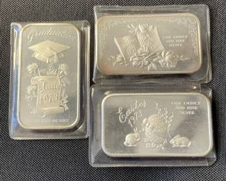 1973  EASTER, MOTHER'S DAY AND GRADUATION COMMEMORATIVE 1 OZ SILVER BARS