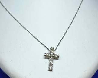 16" "NADRI" STERLING NECKLACE AND STERLING CZ CROSS PENDANT