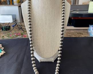 28"LONG SILVER TONE BEADED NECKLACE