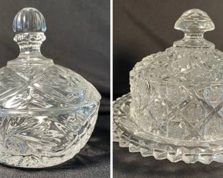 COLLECTION OF VINTAGE AND ANTIQUE CRYSTAL LIDDED DISHES