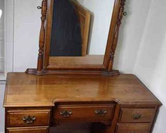 Wood Vanity and Carved Mirror