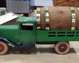 Cargo Truck With Wooden Barrel, 15" Long