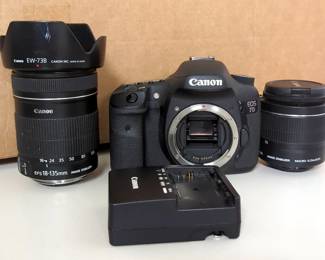 Canon EOS 7D 18.0 MP DSLR Camera Body, Canon EFS 18-135mm IS Lens, EFS 18-55mm Macro Lens, Battery Pack, And Battery Charger