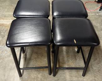 Metal Framed Black Leather Upholstered Stools Qty 4, 25" Tall
