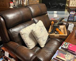 Leather electric loveseat recliner 