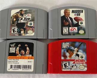 WWF War Zone, Madden 99, NBA Live 2000, AllStar Basebal 01 Nintendo 64 Games