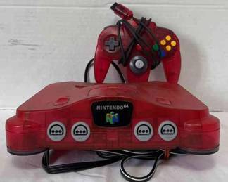  03 Red Translucent Nintendo 64 With Matching Controller