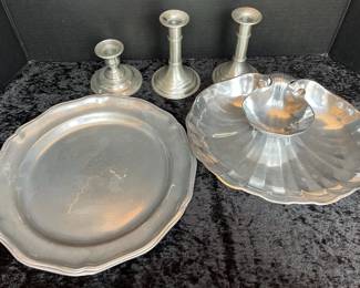 Wilton Pewter Serving Dishes, Pewter Candlesticks And More