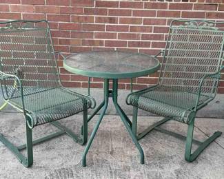 Green Wrought Iron Table 2 Rocking Chairs