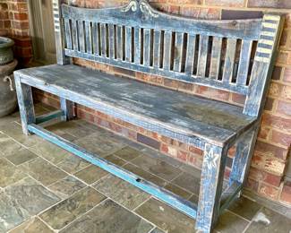 Blue milk paint antique style bench