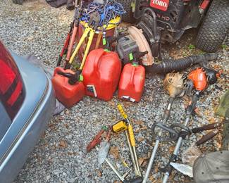 Landscaping tools, water container, W
weed eaters, leaf blower, gas tanks, looppers,hand saw...
