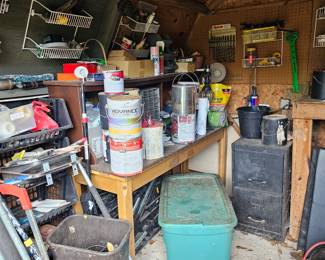 Nuts, bolts, screws, bits, paints, painting supplies, trays, rollers, caulk guns...