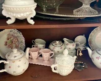 White and pink vintage milk glass.