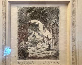 James Carl Hancock (New Orleans 1898-1966) etching “Bosque Court”. Signed and titled in pencil, framed.