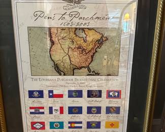 “The Louisiana Purchase Bicentennial Celebration “ (2002) “Pens To Parchment”, poster, framed. WE HAVE TWO, BOTH FRAMED. 
