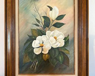 “Magnolias” original painting by Agnes Ward, framed