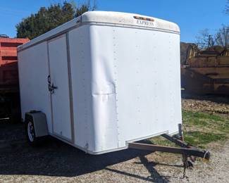 2001 Express 12' Enclosed Bumper Trailer, Fold Down Rear Door And Side Entry Door, 5 Lug Rims, 15" Tires, Spare Rim And Tire, 2 5/16 Ball, 3500 Pound Axle, VIN 5GLBE12171C000582