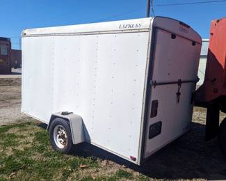 2001 Express 12' Enclosed Bumper Trailer, Fold Down Rear Door And Side Entry Door, 5 Lug Rims, 15" Tires, Spare Rim And Tire, 2 5/16 Ball, 3500 Pound Axle, VIN 5GLBE12171C000582